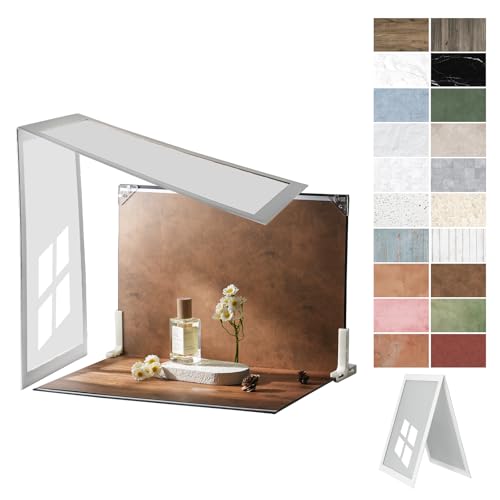 Photo Backdrop Board with Shadow Diffuser, 10 Pcs 20 Patterns Waterproof Food Photography Backgrounds, Tabletop Small Shooting Kit for Product, Jewelry & Makeup, Metlakat