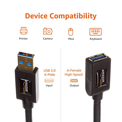 Amazon Basics USB 3.0 Extension Cable, 9.8-Foot High-Speed Data Transfer, Male to Female, 4.8Gbps, Gold-Plated Connectors, Shielded, 3 Meters, Black - size: 9.8 Feet, style: 1-Pack