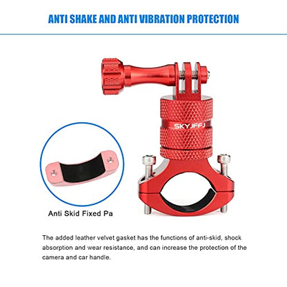 Mountain Bike Camera Handlebar Mount for Gopro Hero 13 12 11 10 9 8,360 Degree Rotation Aluminum Motorcycle Bicycle Rack Mount Holder forDJI Osmo Insta360 AKASO and Other Action Camera（Red） - color: Red