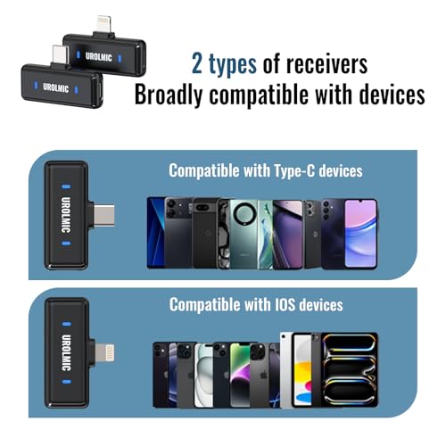 Wireless Lavalier Microphone with Digital Display & Charging Case, Dual Mic for Noise Reduction, 45H Battery, 50M Range, Lightning/USB-C Receiver for iPhone Android, for YouTube, Vlogging