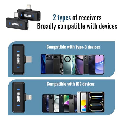 Wireless Lavalier Microphone with Digital Display & Charging Case, Dual Mic for Noise Reduction, 45H Battery, 50M Range, Lightning/USB-C Receiver for iPhone Android, for YouTube, Vlogging