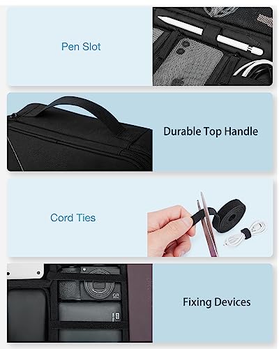 BAGSMART Cable Organizer Bag, Travel Electronics Organizer with Adjustable Divider, Tech Bag Carrying Case, Storage Bag Sturdy Tool Case with Handle for Cellphone Cord Electronics Accessories, Black