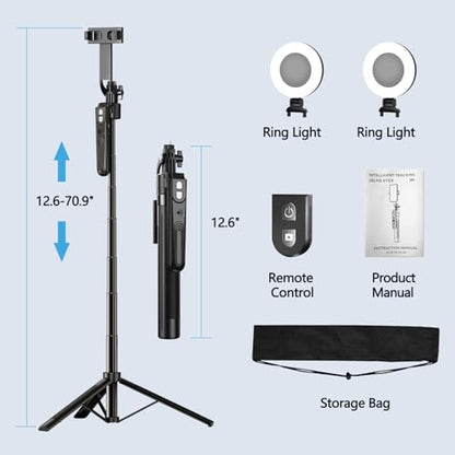 Auto Face Tracking Tripod with 360 Rotation Stand, 70.9"Ai Motion Tracking, Grados de Movimiento Celular Selfie Stick Rotation with Remote, Motion Sensor Phone Stand, for Vlog/Live Stream/Video Record