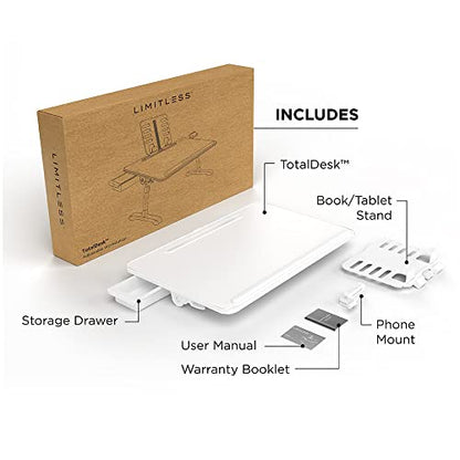 Limitless TotalDesk Portable Workstation and Lap Desk with Adjustable Height & Tilt (White) - color: White