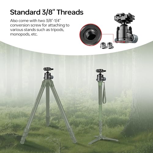 Manbily Low Profile Ball Head, 44mm Tripod Head with Picatinny to Arca-Swiss Adapter and 1/4" Quick Release Plate, CNC Aluminum 360° Head for Hunting Shooting Tripod DSLR Camera, Max Load 44lbs/20kg
