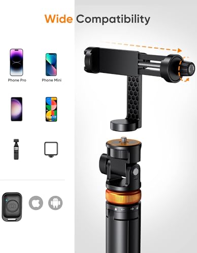 EUCOS 62" Phone Tripod, Tripod for iPhone & Selfie Stick with Remote, Extendable Cell Phone Stand & Ultimate Phone Holder, Solidest Phone Stand Compatible with iPhone/Android - color: Inferno Mix Carbon Black