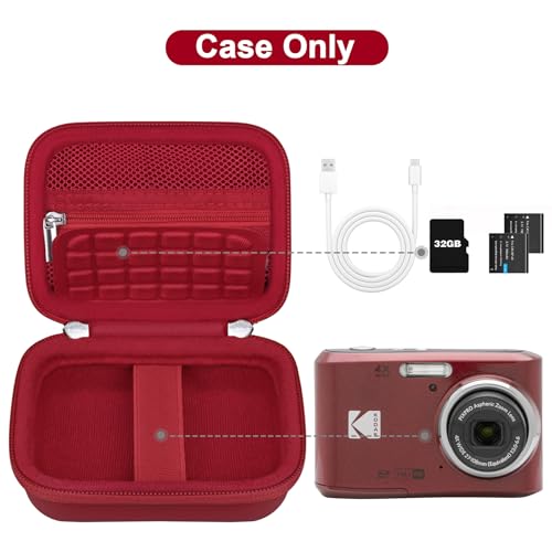 Canboc Carrying Case for Kodak PIXPRO FZ55/ FZ45 16MP Digital Camera, FZ45 Video Vlogging Camera Bag, Mesh Pocket fit Cable, SD Card, Red (Case Only) - color: Small-Red