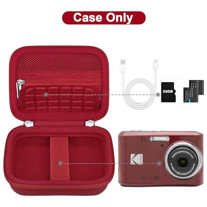 Canboc Carrying Case for Kodak PIXPRO FZ55/ FZ45 16MP Digital Camera, FZ45 Video Vlogging Camera Bag, Mesh Pocket fit Cable, SD Card, Red (Case Only) - color: Small-Red