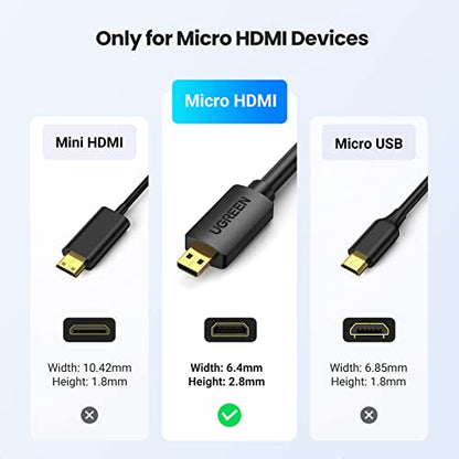 UGREEN Micro HDMI to HDMI Cable Adapter 4K 60Hz Ethernet Audio Return Channel Compatible with GoPro Hero 7/6 Raspberry Pi 5 Retroid Pocket 3+/3 Yoga 3 B500 Camera Video Capture Card 3FT - size: 3FT