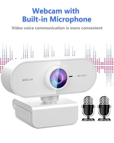 Webcam 1080P HD,Web cam with Microphone, Noise Cancellation, Wide-Angle Lens, Auto Light Correction, Plug & Play USB Webcam for Laptop, Desktop, PC, Mac, Zoom, Skype, Streaming,White