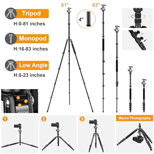 JOILCAN Tripod for Camera, 81" Aluminum Camera Tripod Monopod, Heavy Duty Travel Tripods for Spotting Scope Binoculars Laser Level, Payload 35Lb - color: Grey