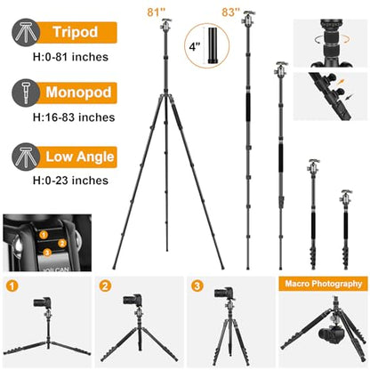 JOILCAN Tripod for Camera, 81" Aluminum Camera Tripod Monopod, Heavy Duty Travel Tripods for Spotting Scope Binoculars Laser Level, Payload 35Lb - color: Grey