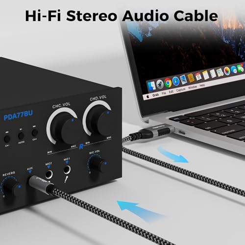 USB to 3.5mm Audio Cable 25 FT, USB A to 1/8’’ TRS Aux Jack Adapter, OFC, Nylon Braided, Gold-Plated Connector, for PC, Laptop, Speaker, PS5/4 Windows, Headphones, Not for Recording and Microphone - size: 25FT
