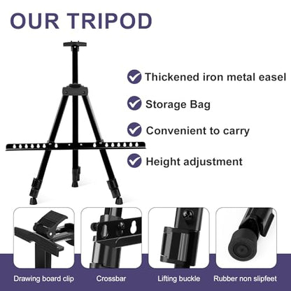 AROIC 6 Pack Painting Display Easel Stand Portable Adjustable Metal Tripod Artist Canvases Height from20to66Inch Extra Sturdy forTable-Top/Floor Painting, Drawingand Displaying,Black with 6StorageBag - style: 6P