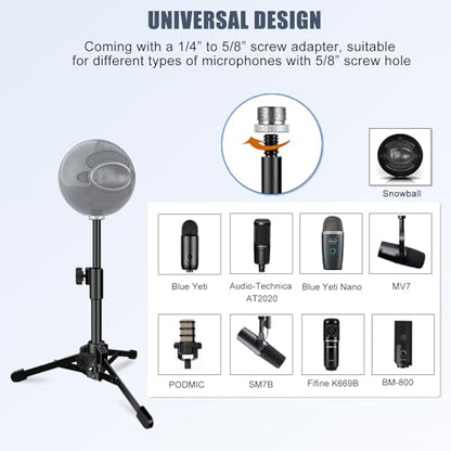 Desk Mic Stand, JCWINY Portable Foldable Microphone Tripod with Mic Clip Holder Adjustable Microphone Stand Desk Table for Blue Yeti Snowball Spark and Other Dynamic Microphones - style: Standard