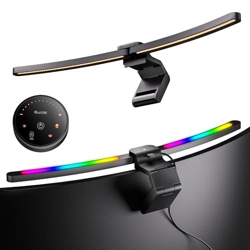 Quntis Curved Monitor Light Bar 15 RGB Backlight for 34"+ Screens, Computer Bar Lights Foldable Dual Light with Color Temperature Brightness Stepless Dimming, No Glare Desk Lamp for Home Office Gaming