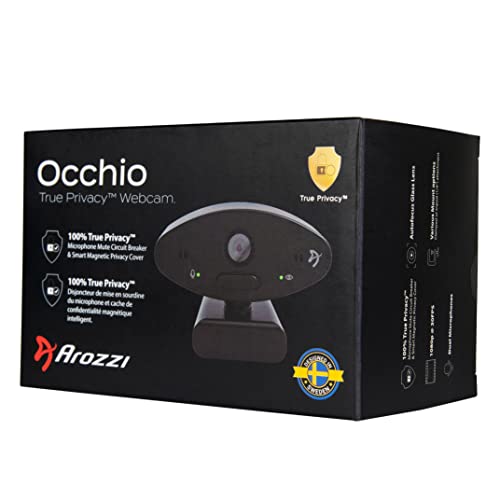 Arozzi - Occhio True Privacy Webcam - Magnetic Privacy Cover, Dual Omni-Directional Noise Cancelling Microphones with Manual Circuit Breaker, and Full HD, Black - style: Webcam
