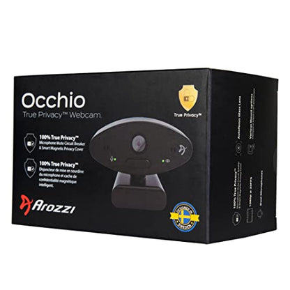 Arozzi - Occhio True Privacy Webcam - Magnetic Privacy Cover, Dual Omni-Directional Noise Cancelling Microphones with Manual Circuit Breaker, and Full HD, Black - style: Webcam
