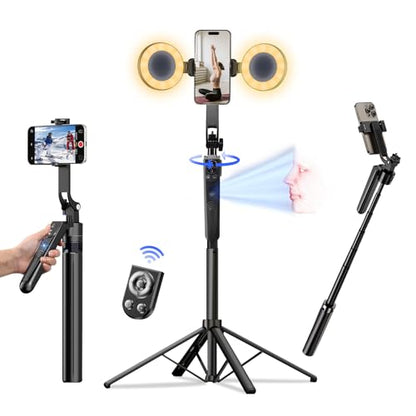 Auto Face Tracking Tripod for iPhone with Light, No APP Needed 70.9" Phone Camera Tripod Stand 360 Rotation Selfie Stick Follows Your Movement with Remote for Content Creator Vlog Live Stream - size: Tracking Tripod with 2 Ring Light
