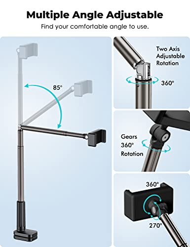 Viozon Phone Holder, Flexible Long Arm,Overhead Mount,360° Angle Adjustable,Aluminum Alloy, C Clamp for Headboard Bedside&Table&Desk,Compatible with 3.5"-6.9" Phone,iPhone 16 15Plus / Pro Max - color: Black