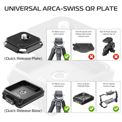 ULANZI UKA01 Quick Release Plate Kit, Arcac/F38 Interface Camera Quick Release Plate Mount Quick Setup w/ 1/4" to 3/8" Screw Thread Gimbles Sliders Tripods Adapter for Sony/Nikon/DJI/Fuji - size: Top + Base plate