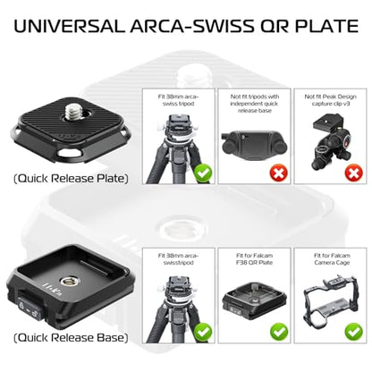 ULANZI UKA01 Quick Release Plate Kit, Arcac/F38 Interface Camera Quick Release Plate Mount Quick Setup w/ 1/4" to 3/8" Screw Thread Gimbles Sliders Tripods Adapter for Sony/Nikon/DJI/Fuji - size: Top + Base plate