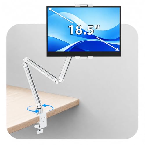 Urmust Portable Monitor Stand 15.6", iPad Stand for Desk, Portable Monitor Holder up to 18.5" Adjustable Desktop Tablet Arm Mount, iPad Holder for Desk, for 4.7"-12.9" i Pad Pro/Air/Mini Silver - size: 3 Arm Pro-Up to 18.5" Silver