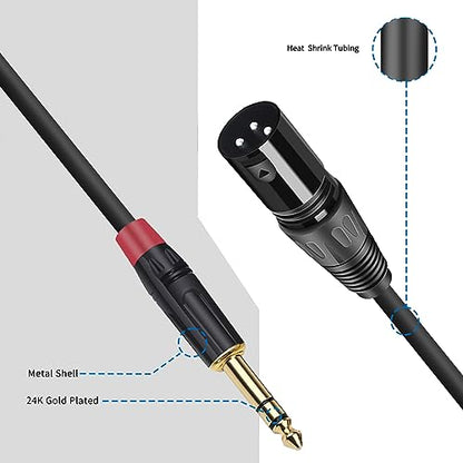 2-Pack 50 FT XLR Male to 1/4 Inch TRS Balanced Audio Cable - 3-Pin XLR to 6.35mm Stereo Adapter Cord for Microphone,Speaker, Mixer, Amplifier - size: 50FT
