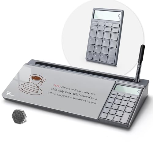 TOWON Desktop Glass Whiteboard with Basic Calculator, 12 Digit LCD Display, Desk Organizers with Accessories for Office, Home, School Supplies, Storage with Dry Erase Board Surface, Gray, 18'' x 6'' - color: Cal Gray