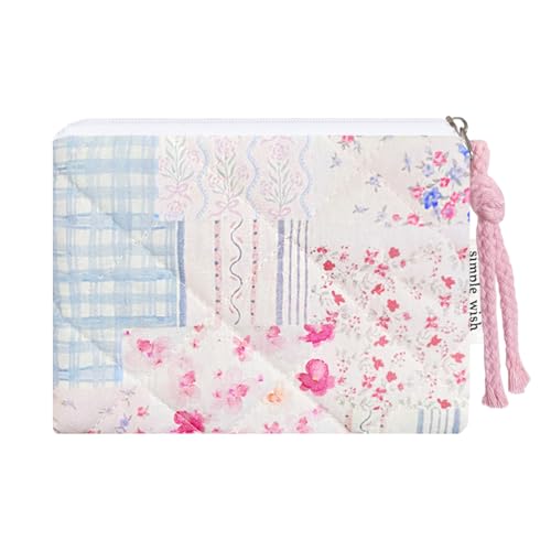 Cotton Quilted Floral Coin Purse Digital Camera Pouch with Cute Prints Zipper for Women Girls (FLOWER PATCH) - color: FLOWER PATCH