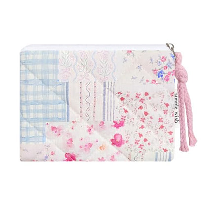 Cotton Quilted Floral Coin Purse Digital Camera Pouch with Cute Prints Zipper for Women Girls (FLOWER PATCH) - color: FLOWER PATCH