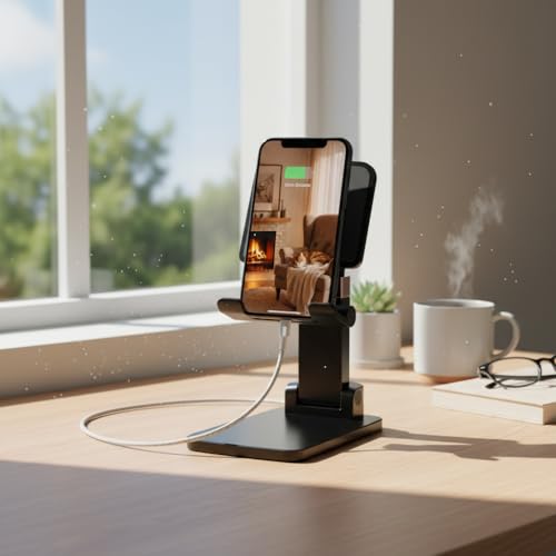 Adjustable Phone Stand for Desk | Foldable Holder, Stable Base, Non-Slip Design, Compatible with iPhone, Android Phones and Tablets
