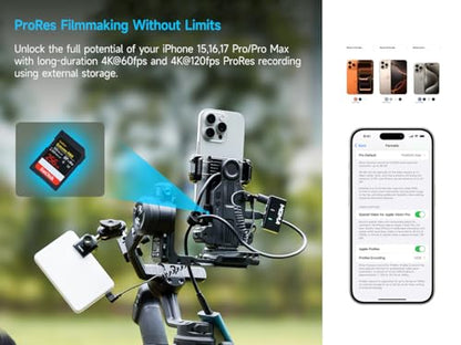 Feiyu Phone Video Rig Pro for iPhone 17/16/15 Pro & Pro Max – ProRes 4K Cage with Active Cooling, 1300mAh Battery, USB-C Expansion – Professional Smartphone Video Rig for Filmmaking & Vlogging