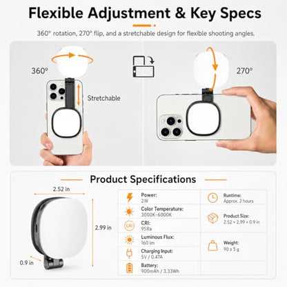 Magnetic Selfie Light Compatible with MagSafe, Foldable LED Phone Light with Mirror, 72 LEDs Stepless Brightness & Color Temperature, 360° Rotating Fill Light for Selfies, Makeup, TikTok, Zoom - color: Black-1