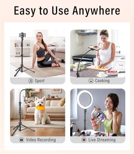 Phone Tripod, 86" Tall Tripod Stand with Gooseneck and Remote, Suitable for Recording Fitness Vlog Watching Cooking, Compatible with Smartphone, Camera, 1 Pcs - size: 86 inch