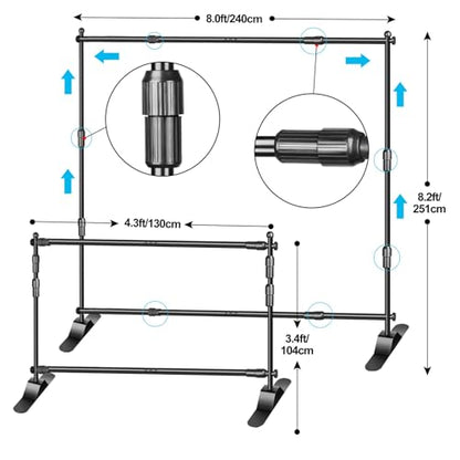 EMART Adjustable Photo Backdrop Banner Stand with 8 x 8ft (W x H) Telescopic Tubes, Suitable for Trade Shows, Professional Photography Booths, and Step and Repeat Background Displays - size: 8 x 8FT