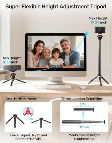 Webcam Tripod Stand, Height Extendable Tripod with 360° Swivel Balhead for Webcam/Camera/Phone, for NexiGo N60 Logitech Webcam C920 C922 C922x C925e C930 C930e C615 Brio 4K with 1/4" Thread