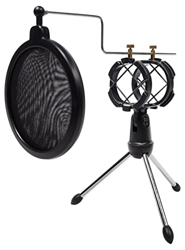 Rockville Podcasting Bundle: (2) RMC-XLR Metal Handheld Microphones, (2) RTMS21 Desktop Tripod Stands with Pop Filters, Shock Mounts, Cables, 4-Items