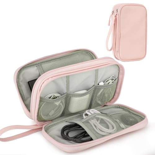 Travel essentials Electronic Cable Organizer Pouch Accessories Carry Case Portable Waterproof Double Layers multifunctional Storage Bag for Cord, Charger, Phone, Earphone, Light Pink - color: Light Pink