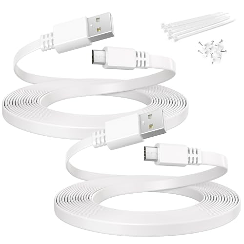 Itramax USB to Micro USB Extension Cable 10FT 2Pack,Flat Charging Power Extender Cord Replacement for Wyze Cam v4/Pan v2/OG,Blink Mini/XT/XT2/Outdoor 3,Ring Indoor,Arlo Pro 2/Q,eufy S350/E220,YI Home - color: White, size: 10FT/3M