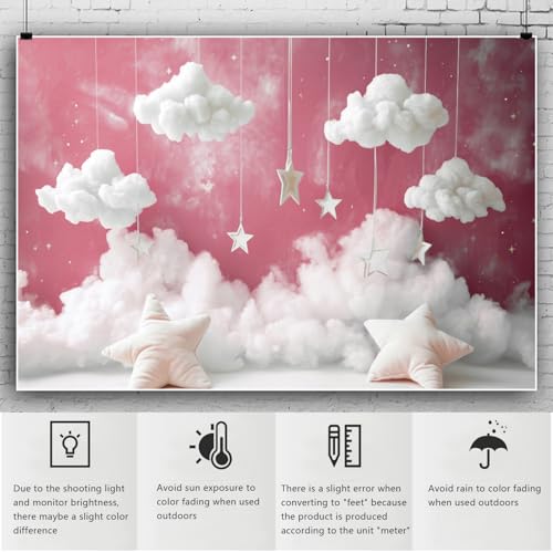 YongFoto Cute Sky Clouds Star Pink Backdrop 6x4ft Kids Photography Background Boy Girl Birthday Baby Shower Cradle Ceremony Party Banner Child Portrait Photoshoot Wallpaper Photo Studio Booth Props - color: Pink, size: 6ftx4ft