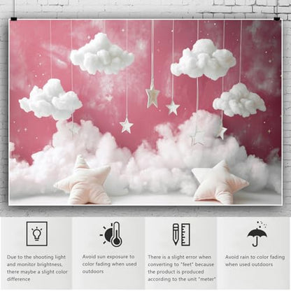 YongFoto Cute Sky Clouds Star Pink Backdrop 10x7ft Kids Photography Background Boy Girl Birthday Baby Shower Cradle Ceremony Party Banner Child Portrait Photoshoot Wallpaper Photo Studio Booth Props - color: Pink, size: 10ftx7ft
