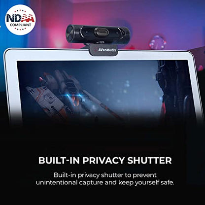 AVerMedia PW315 TAA/NDAA Compliant 1080p 60fps Webcam – Wide-Angle USB Camera with Dual Mics & AI Auto Framing, Fixed Focus HD Webcam for PC/Mac, Zoom, Teams, Google Meet, Streaming, Content Creation - style: PW315 - 1080p60 fixed focus