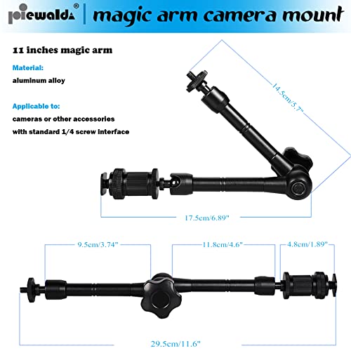 Niewalda Magic arm Camera Mount ，articulating arm- 11 Inch Metal Adjustable Friction Articulated arm with Super Clamp/Phone Clip, for Various Action Camera/DSLR/LCD Monitor/LED Lights/Cell Phone - color: 11 Inch Black Magic Arm