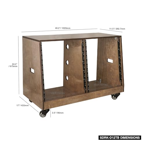 Sound Town DIY 2 x 12U Slanted Studio Rack with Solid Baltic Birch Plywood, Casters, weathered brown for Recording Room, Home Studio (SDRK-D12TB) - size: 2 x 12U, Weathered Brown