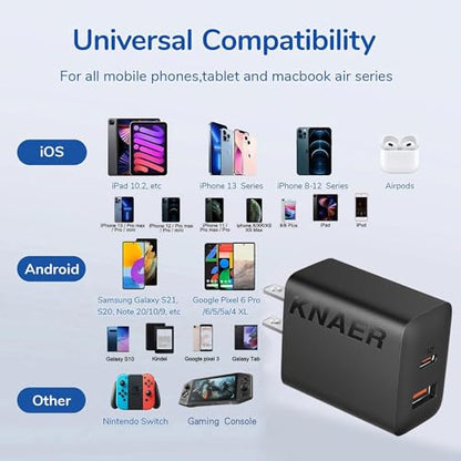3 Pack USB C Charger Block,20W USB-C & USB-A Port Charger，for i Phone 17/16/15/14/13/12/11/X/8, i Pad and More - color: 3p black