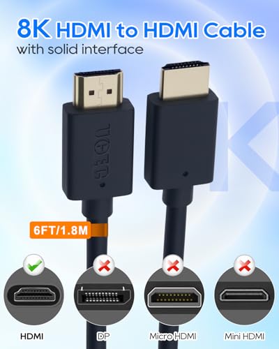 UCEC 6 Foot HDMI Cable, High Speed HDMI 48Gbps 2.1 Cord, 8K@60Hz 4K@120Hz Compatible with PS5, Fit for Xbox/TV/PC Monitor/Projector - size: 6FT