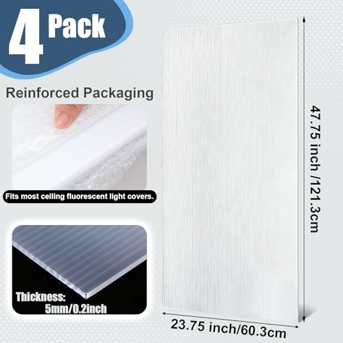 Pushglossy 4 Pack 23.75" X 47.75" X 0.2" Fluorescent Light Covers Classroom Office Diffuser Panels for 2x4ft Drop Ceiling Light Fixture Polycarbonate Replacement Cover for Hospital Home (Clear) - color: Clear