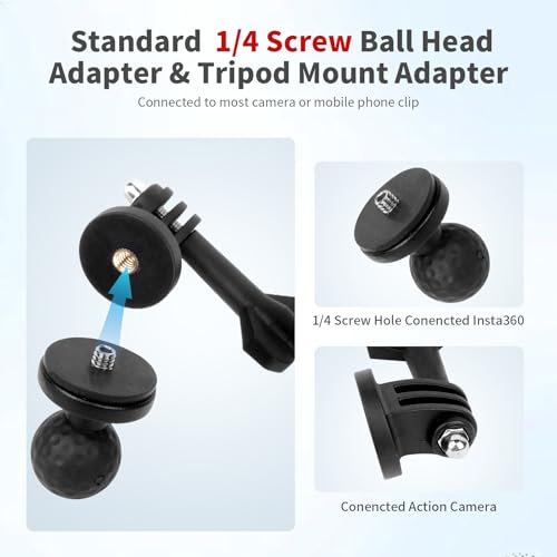 Bike Motorcycle Camera Mount Bundle Kit, 1/4 Screw & Tripod Mount Adapter, 360°Rotating Ball Head Base -Ballhead Arm Bracket Clamp for lnsta360/G0pro, Handlebar Stype(0.59"-1.38") 75013 - style: 35MM handlebar