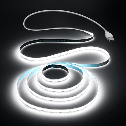 Aclorol USB Led Light Strip COB Led Strip Lights 5V Daylight Cold White 6000K 3.28FT 320Leds Flexible TV Led Lights USB Powered 1M for Under Cabinet Kitchen Living Room Shelving or Displays - color: Cold White/6000K, size: 3.28FT(with USB Powered)